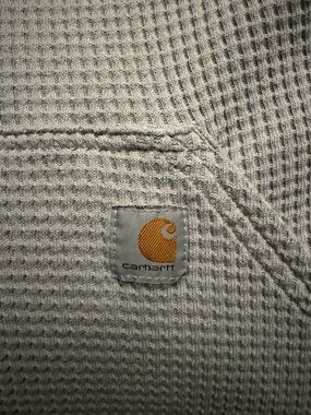 Carhartt WomanWaffle-Knit Crewneck Sweater in Light Gray with Gold Logo